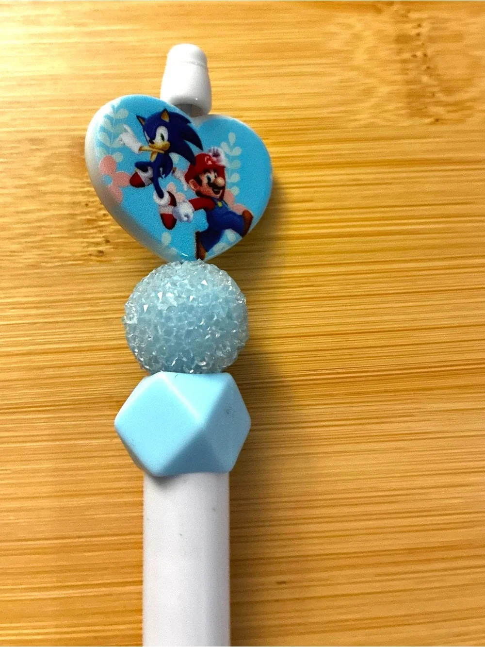 Blue Heart Character Beaded Decorative Pen